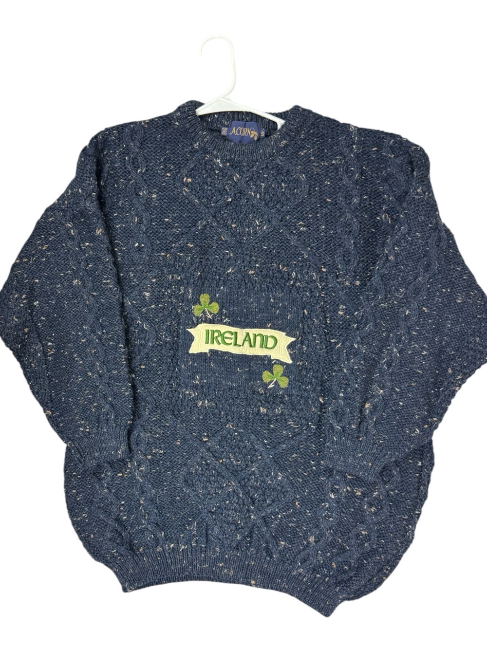 Vtg oversized Acorn 100% Wool Sweater Ireland Cable-knit Cottagecore Grandpa S